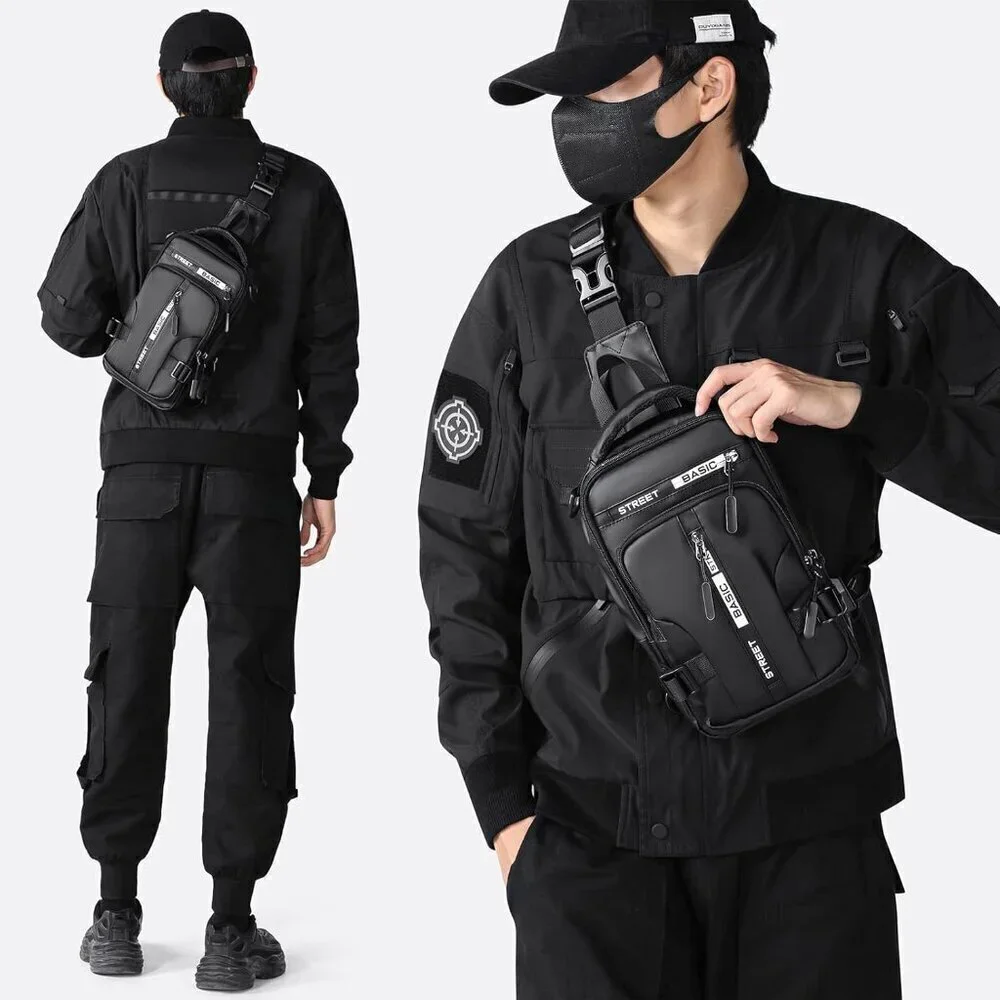 💫 Men Black Strap Motorcycle Sling Hiking Walking Biking Travel Shoulder Bag